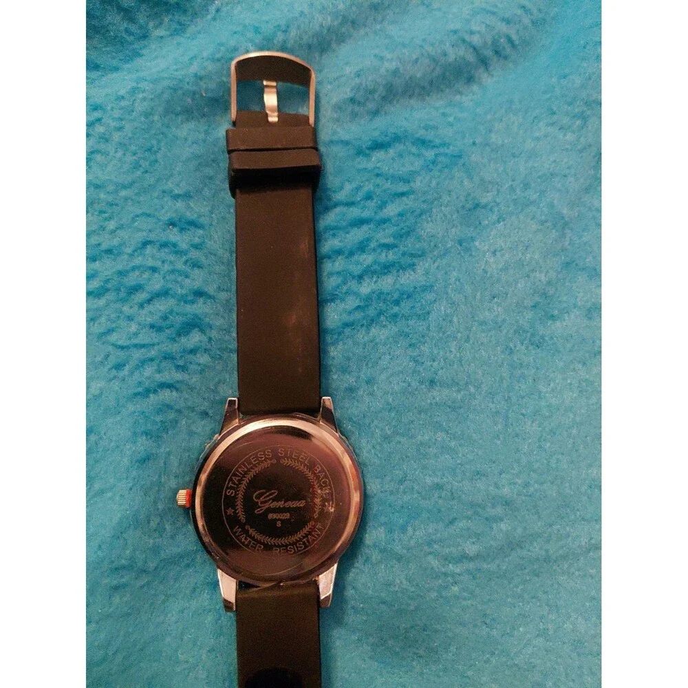 New Black Water Resistant With Blue Iridescent Rhinestone Designed Watch Analog
